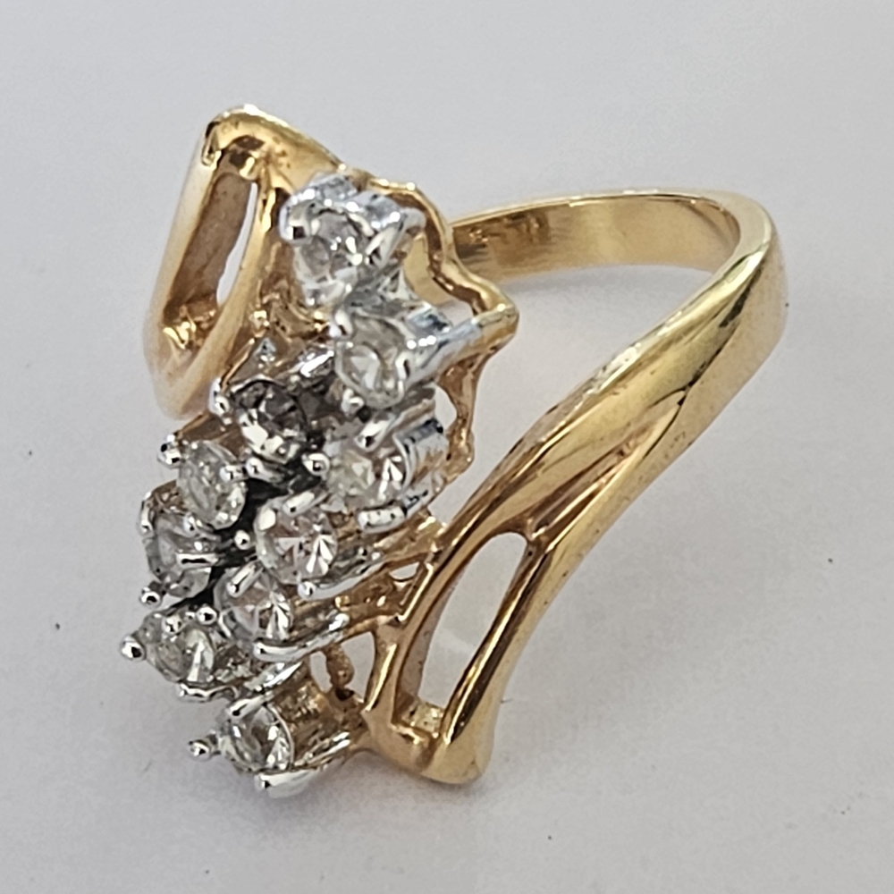 Elegant Gold and Silver Synthetic Diamonds  Women's Ring Size 7